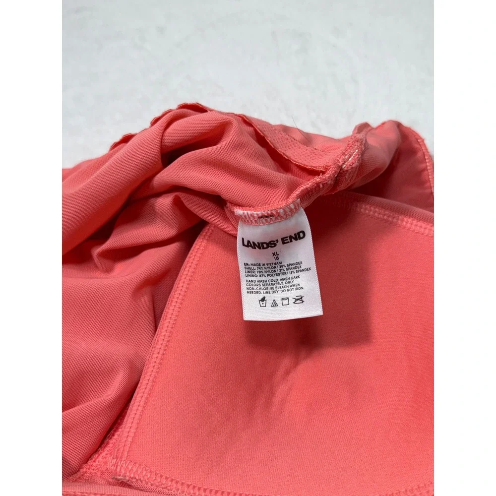 Lands End Womens XL 18 Coral Pink Ribbed Textured V-Neck One Piece Swimsuit